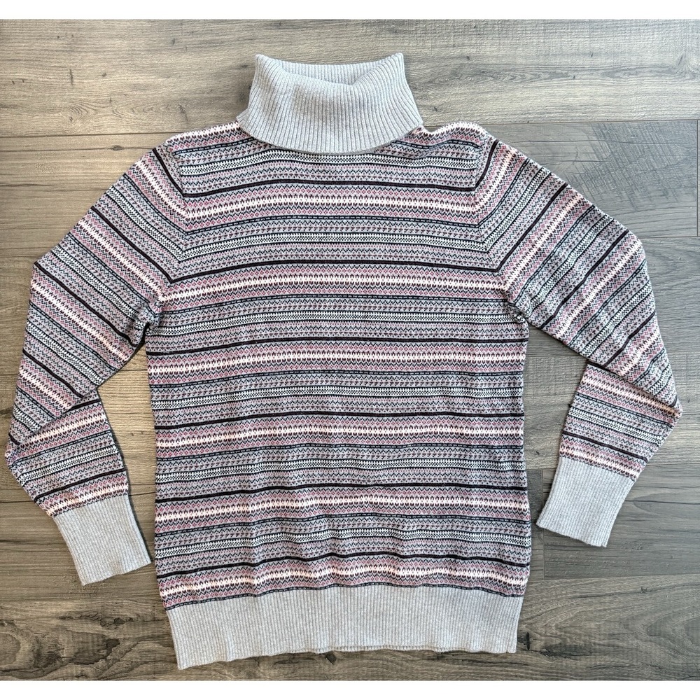 L.L.Bean Fair Isle Cotton Cashmere Turtleneck Sweater M Nordic Après Ski Cabin